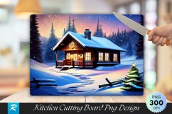 Vintage Snowy Cabin Rustic Cutting Board Sublimation Product Image 1