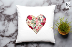 Floral Patchwork Heart Quilt Clipart Sublimation PNG Product Image 3