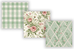Green Toile Digital Paper Pack, Vintage Floral Toile Product Image 3