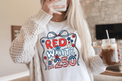 Red White &amp; 250 retro Doodle PNG T-Shirt|4th of July PNG Product Image 3