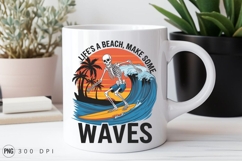 Surfing Skeleton On Wave Beach Life Sublimation PNG Product Image 2