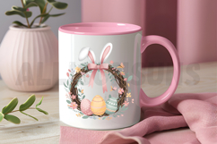 Vintage Easter Wreath Rabbit Ears Bow Sublimation PNG Product Image 3