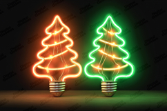 Neon Christmas Tree Bulb Clipart Holiday Light Design Product Image 1