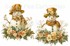 Christmas, Snowman, Gold, Ephemera, PNG, watercolor, Clipart Product Image 3