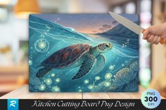 Turtle in Tranquil Waters with Glowing Cutting Board PNG Product Image 1