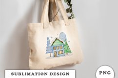 Watercolor Christmas house Sublimation design Product Image 3