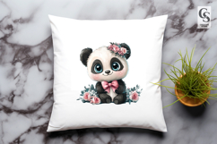 Cute Baby Panda with Pink Bow Floral Bear Clipart PNG Product Image 3