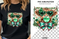 St Patrick’s Day Highland Cow PNG | Shamrock Cow With Bow Product Image 3