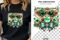 St Patrick’s Day Highland Cow PNG | Shamrock Cow With Bow Product Image 3