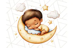 Sleeping Baby on Moon PNG, Cute Night Sky Baby Clipart Png Product Image 3