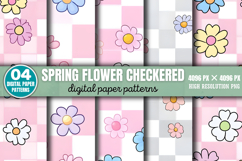 Spring Flower Checkered Pattern Digital Paper Background PNG Product Image 4