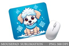 Cute Dog Mouse Pad. Winter Dog Mouse Pad Sublimation Product Image 1