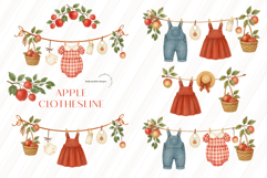 Watercolor Apple Clothesline Clipart, Autumn Red Apple Product Image 3