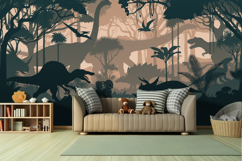 Seamless vector tropical forest with Stegosaurus, T-rex Product Image 3