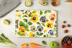 Cute Pansy Floral Garden Cutting Boards sublimation Design Product Image 3