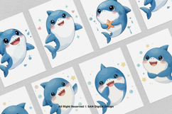 15 Bundle Watercolor Cute Shark Ocean Sea Baby Predator Kids Product Image 3
