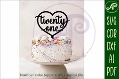 Heart number cake topper SVG laser cut 16 17 18 and 21 Product Image 3