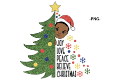 Joy Love Peace Believe Christmas Afro Boy Santa Hat Clipart Product Image 3