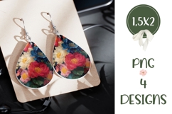 Vintage Flowers Earrings, Floral Teardrop Earring Template Product Image 3