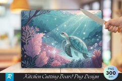 Glowing Turtle in a Magical Ocean World Cutting Board PNG Product Image 1