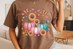 Glitter Floral Pumpkin Sublimation PNG. Product Image 3