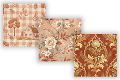 Terracotta Toile Digital Paper Pack, Vintage Floral Toile Product Image 3