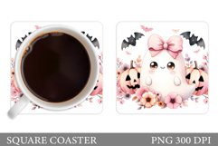 Cute Ghost Coaster Design. Halloween Coaster Sublimation Product Image 1
