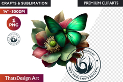 Autumn Butterfly and flower Clipart: Moody Floral PNG Product Image 1