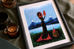 Witch fire goddess cross stitch pattern, flame spirit blue Product Image 3