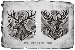 Deer Head Woodcut Engraving Vector Product Image 3