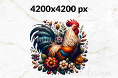 Folk Art Rooster PNG, Rustic Farmhouse Floral Sublimation Product Image 2