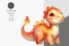 Friendly dinosaur, Dino clipart, Watercolor clipart, Product Image 1