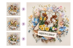 Happy Easter Card Printable, Stained Glass Cow Sublimation Product Image 3