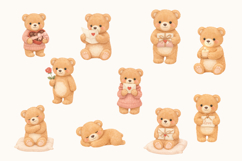Lovely Bear Watercolor Clipart Cute Teddy Bears with Hearts Product Image 3