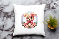 Teddy Bear With Cake And Roses Clipart Sublimation PNG Product Image 3