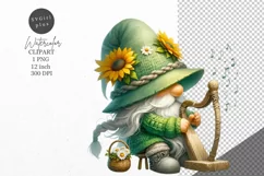 Gnome clipart, Gnome with sunflowers clipart, Summer clipart Product Image 1