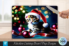 Kitten in Santa Hat Tangles Christmas Ribbons Cutting Board Product Image 1