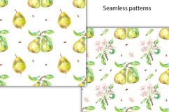 Pear Watercolor Seamless Patterns, Flower Fruit Illustration Product Image 4