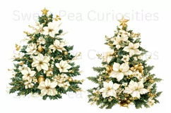 Christmas, Tree, Gold, Ephemera, PNG, watercolor, Clipart Product Image 3
