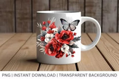 Watercolor Red Flower Garden Butterfly clipart Product Image 3