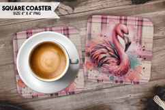 Flamingo, Birds &amp; Others, Buffalo Plaid Square Coaster PNG Product Image 1