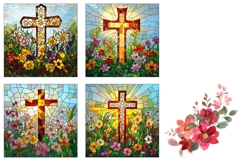Stained Glass Cross PNG, Floral Easter Cross Sublimation Product Image 3