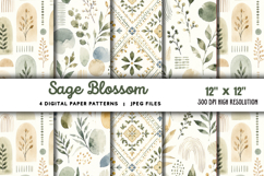 Sage Blossom Watercolor Digital Papers JPG Product Image 1