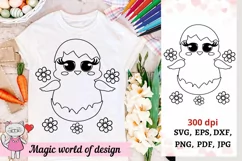 Easter Coloring Shirt Svg, Chicken in flowers svg Product Image 1