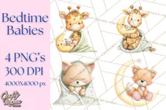 Baby Bedtime Animal Clipart PNG for Nursery Product Image 1