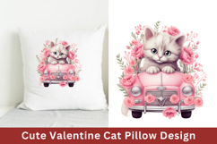 Cute Valentine Cat Pillow Design, Valentine Sublimation Product Image 1