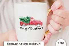 Watercolor vintage red truck christmas tree sublimation png Product Image 3