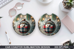 Christmas Owls Car Coaster Sublimation|Christmas Coaster PNG Product Image 1