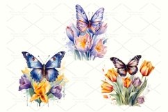 Digital set of 11 watercolor flowers with Butterfly PNG Product Image 3