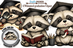 Graduation Animal Clipart PNG, Watercolor Graduation Animal Product Image 1